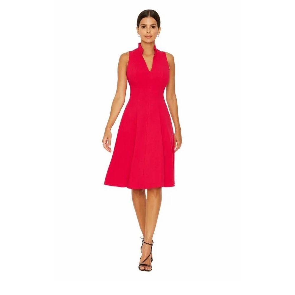 Black Halo Red Sleeveless V-Neck Fit-and-Flare Dress
